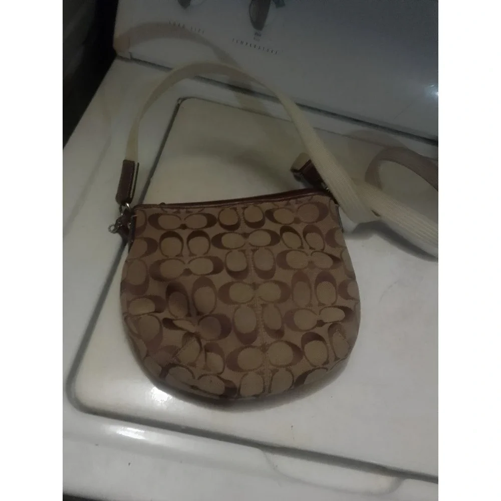 Vintage Coach Brown Signature Canvas Small Crossbody With Adjustable Strap